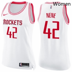 Womens Nike Houston Rockets 42 Nene Swingman WhitePink Fashion NBA Jersey 