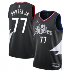 Men Los Angeles Clippers 77 Kevin Porter Jr Black Statement Edition Stitched Jersey