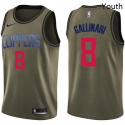 Youth Nike Los Angeles Clippers 8 Danilo Gallinari Swingman Green Salute to Service NBA Jersey 