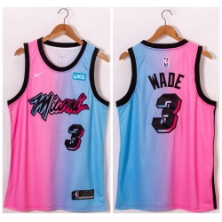 Men Miami Heat 3 Dwyane Wade Blue Pink Nike 2021 City Edition Swingman Jersey