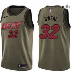 Youth Nike Miami Heat 32 Shaquille ONeal Swingman Green Salute to Service NBA Jersey