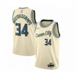 Bucks 34 Giannis Antetokounmpo Cream Basketball Swingman City Edition 2019 20 Jersey