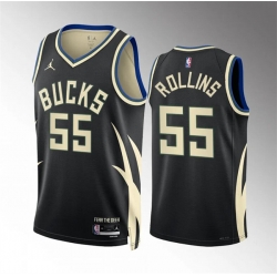 Men Milwaukee Bucks 55 Ryan Rollins Black Statement Edition Stitched Basketball Jersey