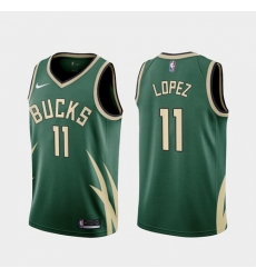 Men Milwaukee Bucks Brook Lopez 2021 Earned Green Jersey