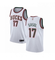 Mens Milwaukee Bucks 17 Pau Gasol Authentic White Fashion Hardwood Classics Basketball Jersey 