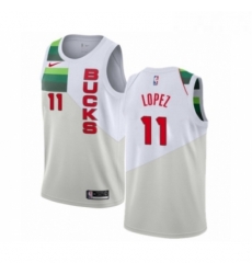 Mens Nike Milwaukee Bucks 11 Brook Lopez White Swingman Jersey Earned Edition 