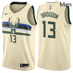 Mens Nike Milwaukee Bucks 13 Malcolm Brogdon Authentic Cream NBA Jersey City Edition 