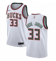 Mens Nike Milwaukee Bucks 33 Kareem Abdul Jabbar Authentic White Fashion Hardwood Classics NBA Jersey 