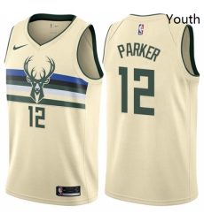 Youth Nike Milwaukee Bucks 12 Jabari Parker Swingman Cream NBA Jersey City Edition