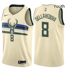 Youth Nike Milwaukee Bucks 8 Matthew Dellavedova Swingman Cream NBA Jersey City Edition 