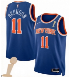 Men New Yok Knicks 11 Jalen Brunson Blue 2026 Champions Patch Icon Edition Stitched Basketball Jersey