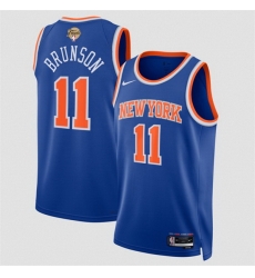 Men New Yok Knicks  11 Jalen Brunson Blue 2026 Finals Patch Icon Edition Stitched Basketball Jersey
