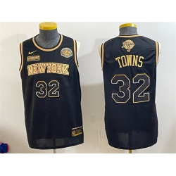 Men New Yok Knicks  32 Karl Anthony Towns Black Gold 2026 Finals   Eastern Conference Champions Patch Stitched Jerseys
