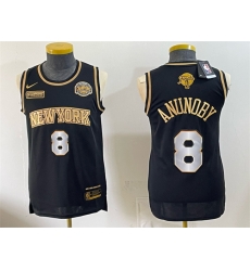 Men New Yok Knicks  8 OG Anunoby Black Gold 2026 Finals   Eastern Conference Champions Patch Stitched Jersey