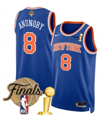 Men New Yok Knicks  8 OG Anunoby Blue 2026 Finals Patch And Finals Champions Patch Icon Edition Stitched Basketball Jersey