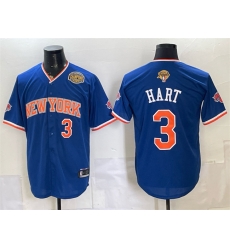 Men New York Knicks 3 Josh Hart Royal 2026 Finals Eastern Conference Champions Patch Stitched Baseball Jersey Men New York Knicks 3 Josh Hart Royal 2026 Finals Eastern Conference Champions Patch Stitched Baseball Jersey