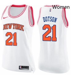 Womens Nike New York Knicks 21 Damyean Dotson Swingman White Pink Fashion NBA Jersey 