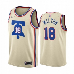 Men Philadelphia 76ers 18 Shake Milton Cream NBA Swingman 2020 21 Earned Edition Jersey