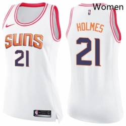 Womens Nike Phoenix Suns 21 Richaun Holmes Swingman White Pink Fashion NBA Jersey 