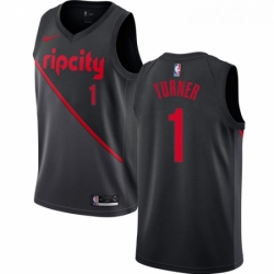 Mens Nike Portland Trail Blazers 1 Evan Turner Swingman Black NBA Jersey 2018 19 City Edition