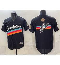 Men San Antonio Spurs Team Big Logo Black 2026 Finals Patch City Edition Stitched Baseball Jersey Men San Antonio Spurs Team Big Logo Black 2026 Finals Patch City Edition Stitched Baseball Jersey