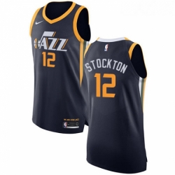 Womens Nike Utah Jazz 12 John Stockton Authentic Navy Blue Road NBA Jersey Icon Edition