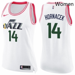 Womens Nike Utah Jazz 14 Jeff Hornacek Swingman WhitePink Fashion NBA Jersey