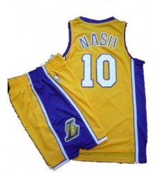 Los Angeles Lakers 10 Steve Nash Yellow Revolution 30 Swingman NBA Jersey & Shorts Suit