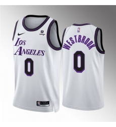 Men Los Angeles Lakers 0 Russell Westbrook White City Edition Stitched Basketball Jersey