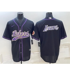 Men Los Angeles Lakers Black Big Logo Cool Base Stitched Baseball Jersey