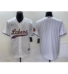 Men Los Angeles Lakers Blank White Cool Base With Patch Stitched Baseball Jersey