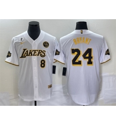 Men Los Angeles Lakers Front 8 Back 24 Kobe Bryant With NO 2 And KB Patch White Cool Base Stitched Baseball Jersey