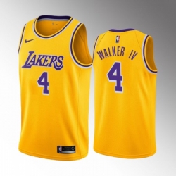 Men Los Angeles Lakers Lonnie Walker IV #4 Yellow Stitched Basketball Jersey