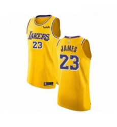 Womens Los Angeles Lakers 23 LeBron James Authentic Gold Basketball Jerseys Icon Edition 