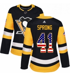 Womens Adidas Pittsburgh Penguins 41 Daniel Sprong Authentic Black USA Flag Fashion NHL Jersey 