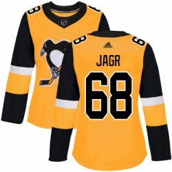 Womens Adidas Pittsburgh Penguins 68 Jaromir Jagr Authentic Gold Alternate NHL Jersey 