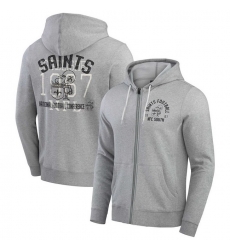 Men New Orleans Saints Heather Gray Vintage Stripe Full Zip Hoodie Men New Orleans Saints Heather Gray Vintage Stripe Full Zip Hoodie