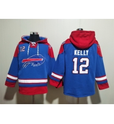 Men Buffalo Bills #12 Jim Kelly Aqua Lace Up Pullover Hoodie