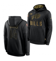 Men Buffalo Bills 14 Stefon Diggs 2020 Salute To Service Black Sideline Performance Pullover Hoodie