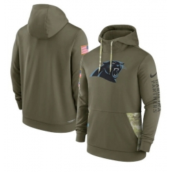 Men Carolina Panthers 2022 Olive Salute To Service Therma Performance Pullover Hoodie