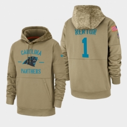 Mens Carolina Panthers 1 Cam Newton 2019 Salute to Service Sideline Therma Pullover Hoodie Tan