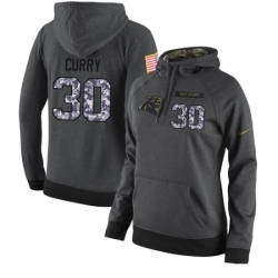 NFL Womens Nike Carolina Panthers 30 Stephen Curry Stitched Black Anthracite Salute to Service Player Performance Hoodie