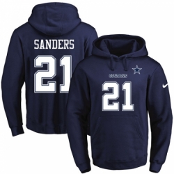 NFL Mens Nike Dallas Cowboys 21 Deion Sanders Navy Blue Name Number Pullover Hoodie