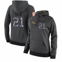 NFL Womens Nike Denver Broncos 21 Aqib Talib Stitched Black Anthracite Salute to Service Player Performance Hoodie