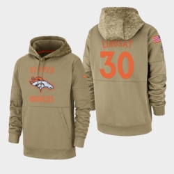 Mens Denver Broncos 30 Phillip Lindsay 2019 Salute to Service Sideline Therma Pullover Hoodie Tan