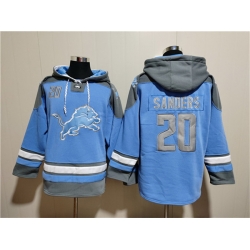 Men Detroit Lions 20 Barry Sanders Blue Ageless Must Have Lace Up Pullover Hoodie