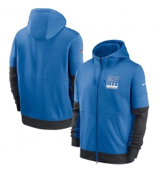 Men Detroit Lions New 2020 Nike Blue Black Fan Gear Mascot Performance Full Zip Hoodie