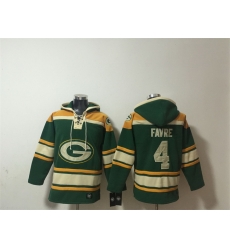 Men Green Bay Packers 4 Brett Favre Green Lace Up Pullover Hoodie Men Green Bay Packers 4 Brett Favre Green Lace Up Pullover Hoodie