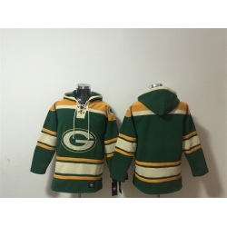 Men Green Bay Packers Blank Green Lace Up Pullover Hoodie