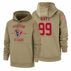 Mens Houston Texans 99 JJ Watt 2019 Salute to Service Tan Sideline Therma Pullover Hoodie